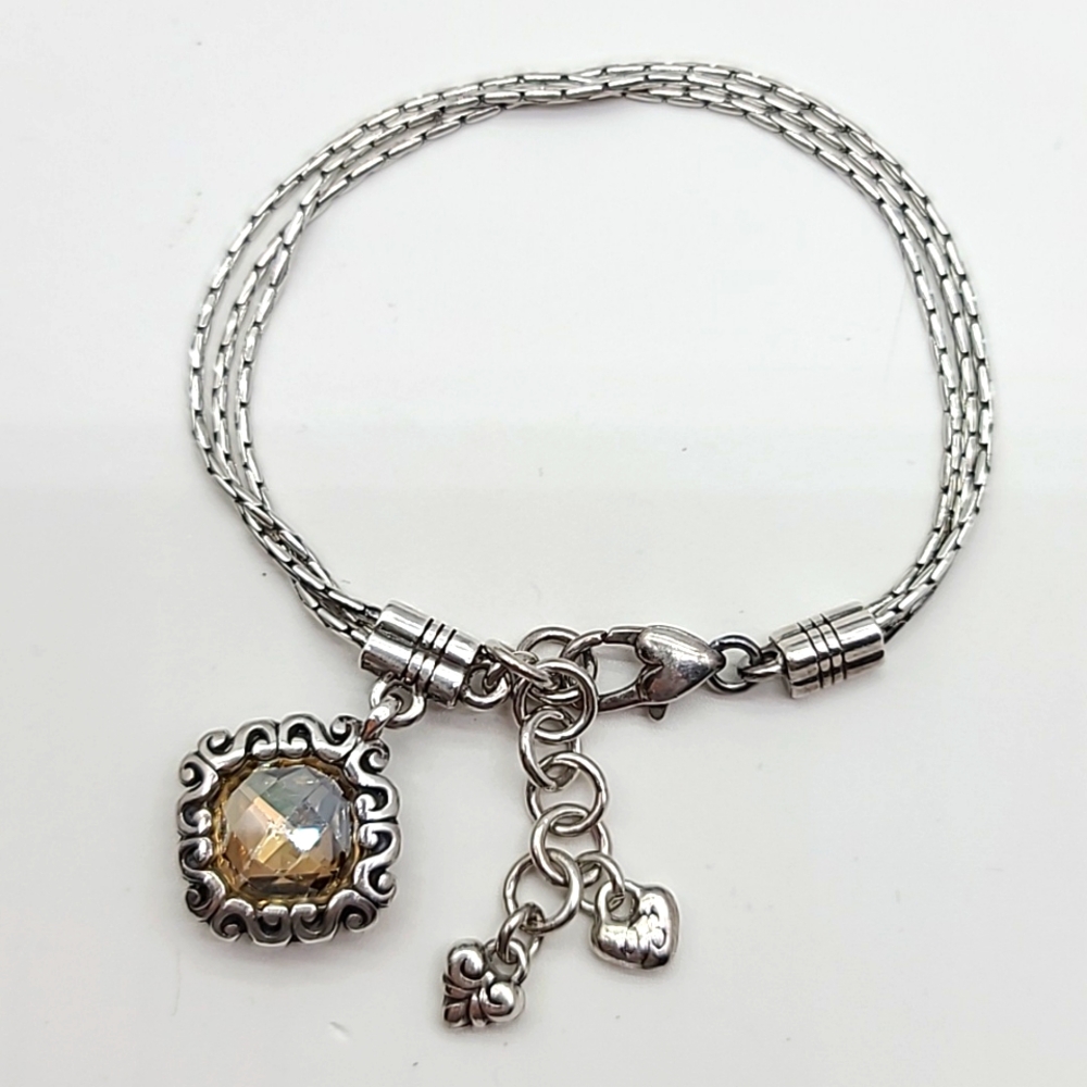 $58 Ret. Brighton "DANUBE" Swarovski Checkerboard Topaz Crystal Charm Bracelet💎
